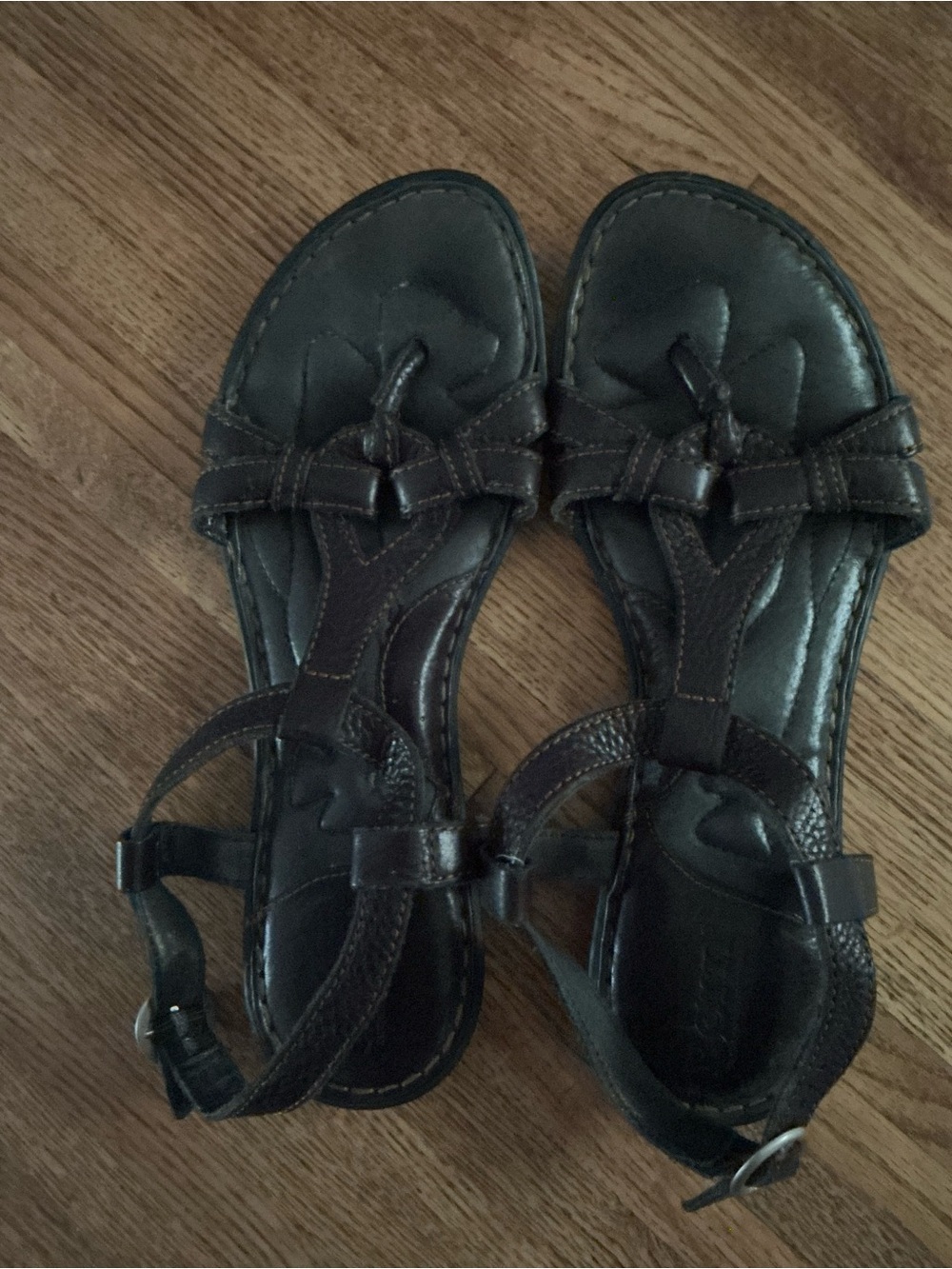 Born Dark Brown Leather T-Strap Sandals